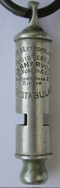 registered Metropolitan whistle example, police force issue with Metropolitan REGISTERED stamp