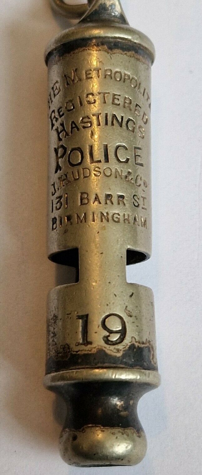registered Metropolitan whistle example, police force issue showing Metropolitan REGISTERED marking