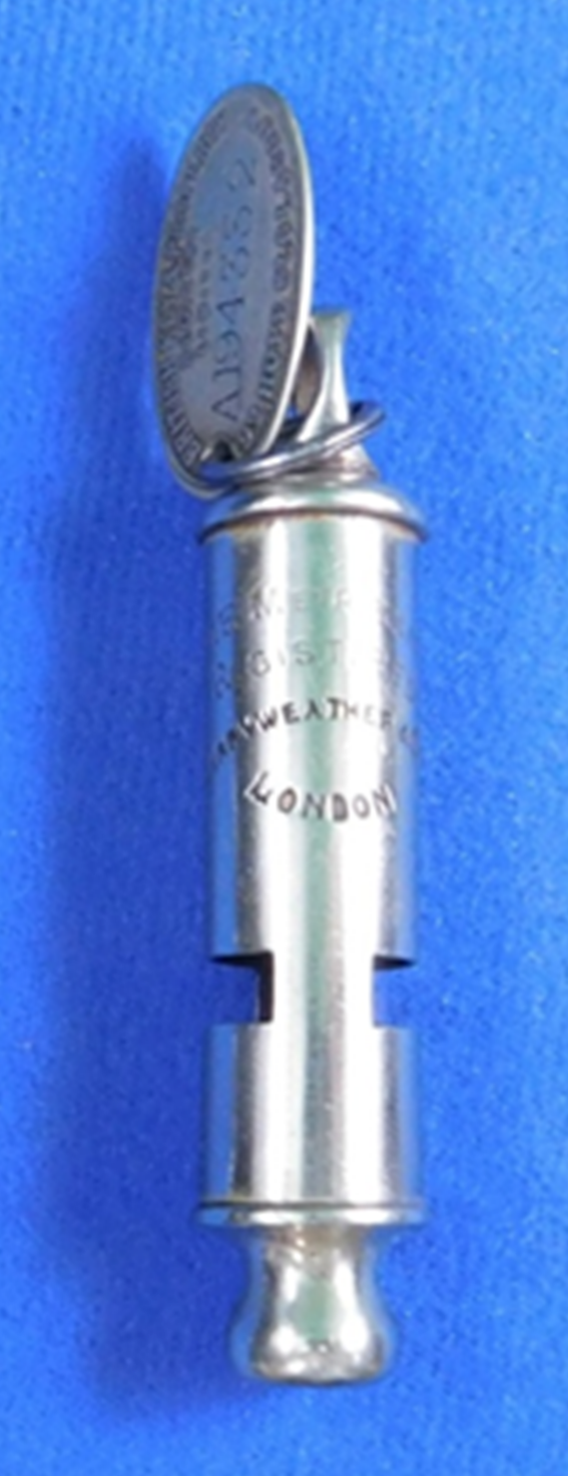 registered Metropolitan whistle example, fire brigade or supplier issue from The Whistle Gallery Collection