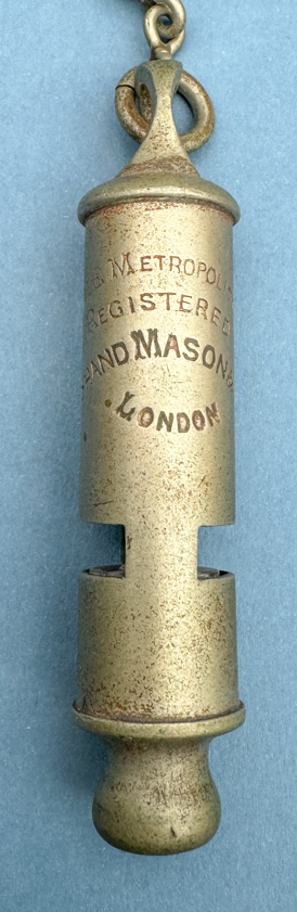 registered Metropolitan whistle example, Shand Mason supplier issue with Metropolitan REGISTERED stamp