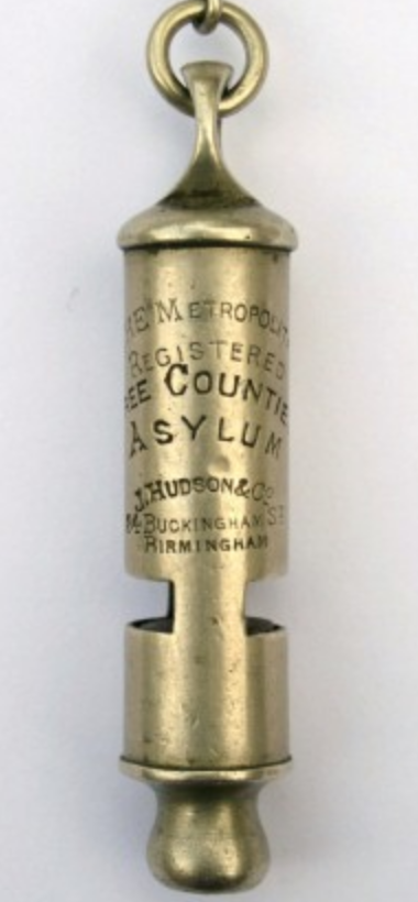 registered Metropolitan whistle example, asylum issue with Metropolitan REGISTERED stamp, Leif Bailey Collection