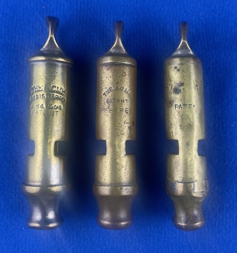 acme early tubular whistle example cobbled together, showing mixed parts and improvised assembly