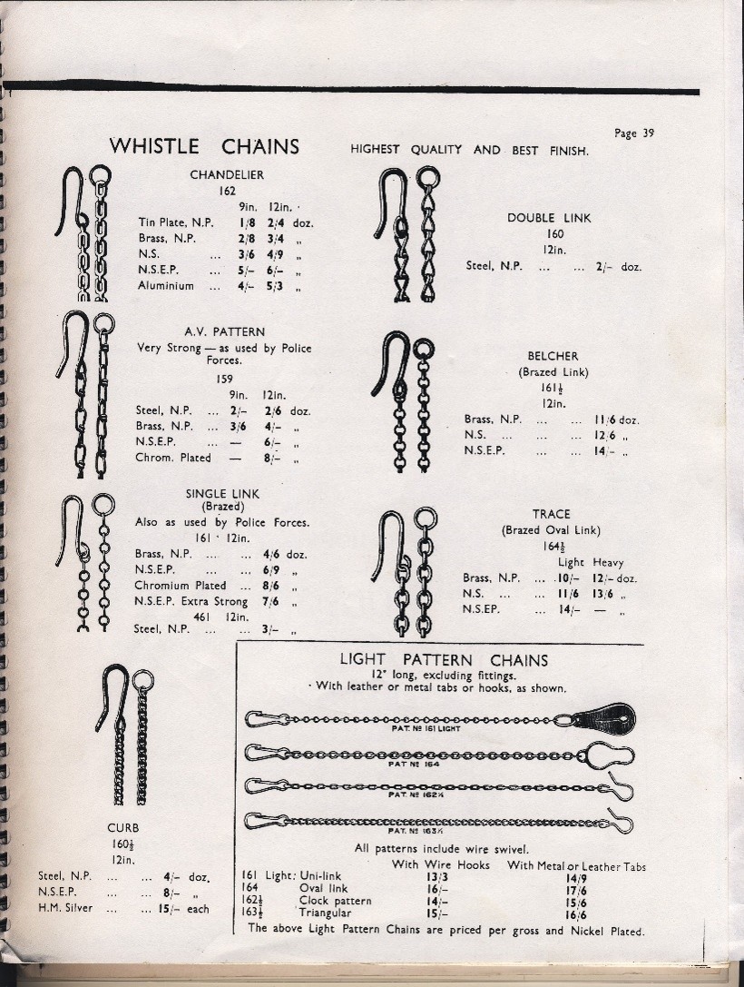 whistle chains reference chart of whistle chain link types and names used for identification