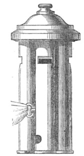 Porteous Wind Instrument whistle side view showing overall size and profile, multi-tube brass construction