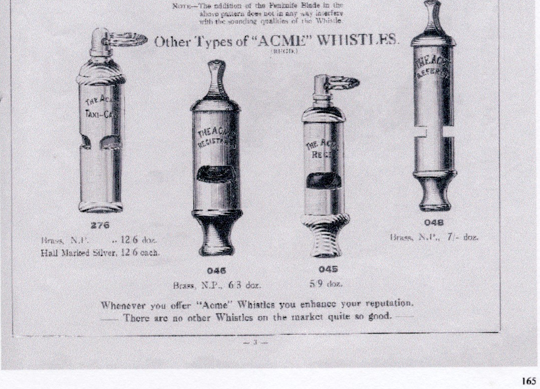 acme round whistle archaeology overview image showing early Hudson Acme round construction and key external features