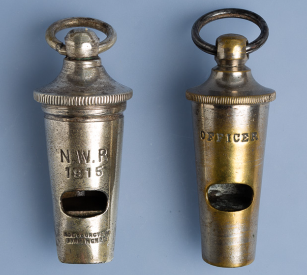 Comparison chart of short conical round-top whistles attributed to Hudson, Lilly, DeCourcy, and unknown makers (photo courtesy of Chris Mattison)