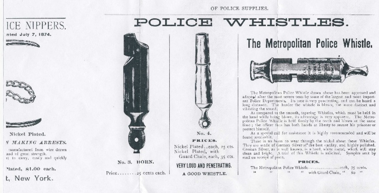 1897 S.A. French advertisement image related to police goods and escargot whistle distribution