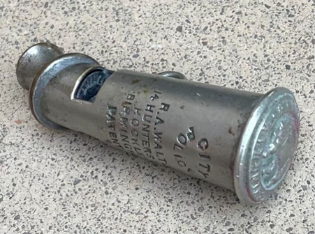 Walton angled mouthpiece conical whistles found in 2024 on eBay, monotypical example photo
