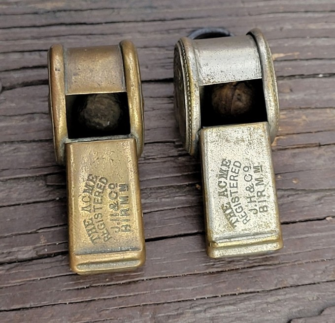 Hudson escargot whistles circa 1885 including cycling and civil examples, collection photo